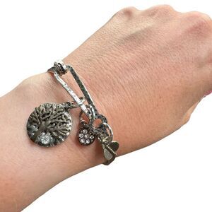 Alex and Ani Tree of Life Hammered Bangle Charm Bracelet